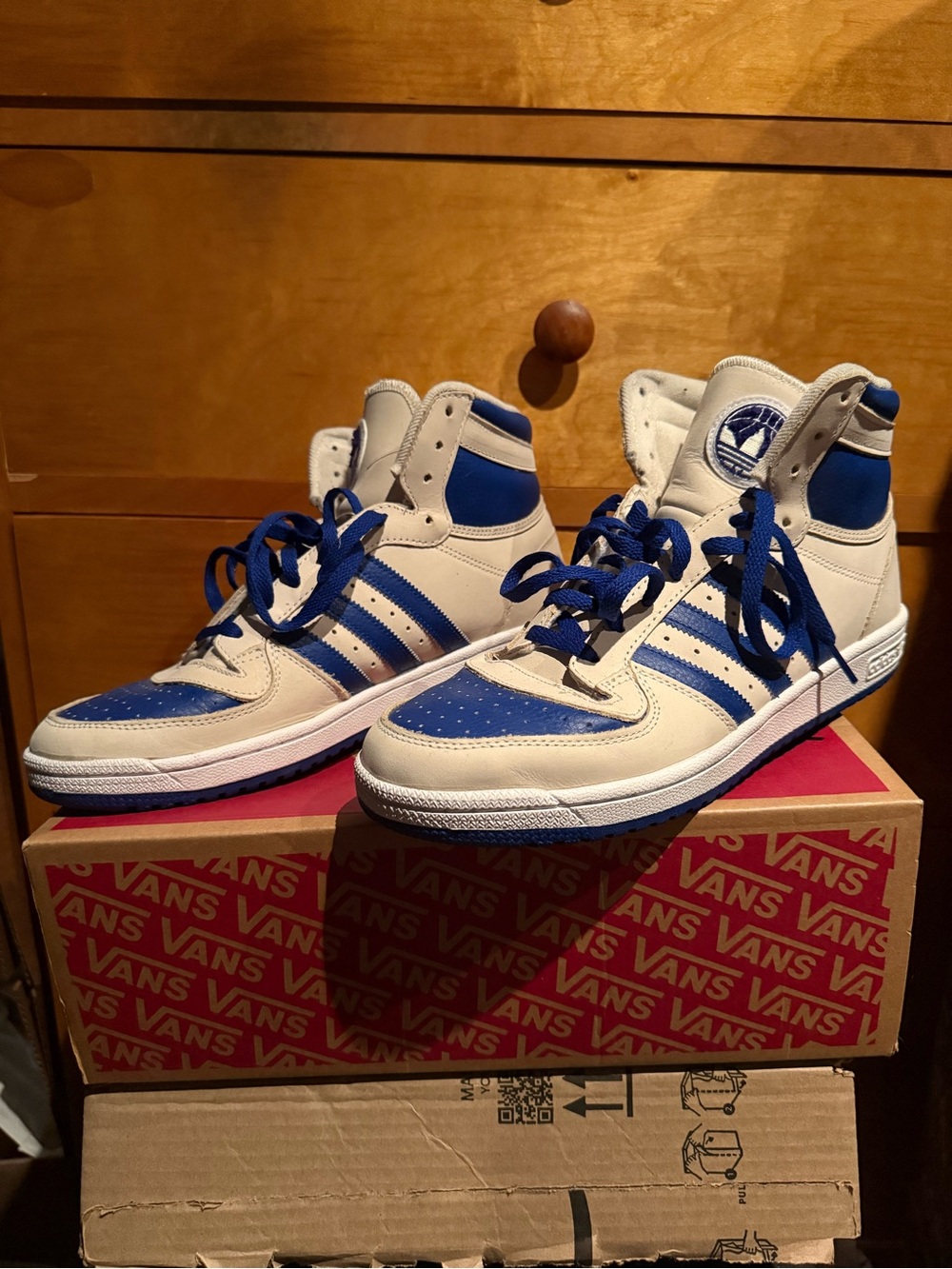 adidas Top Ten White Beige Royal Blue Hi Top Shoes